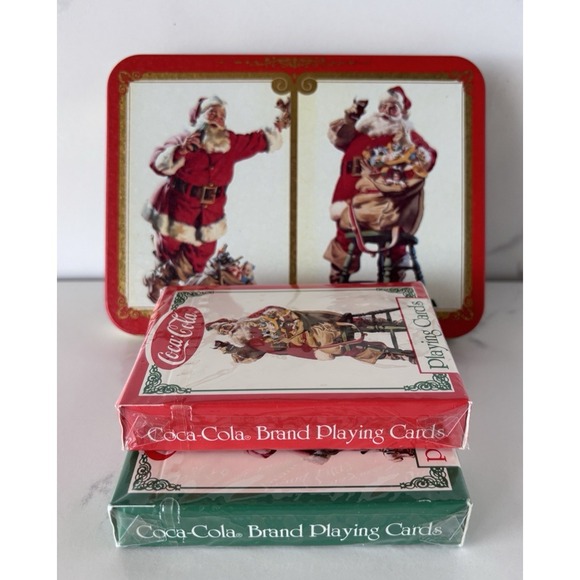 Coca-Cola Other - Vintage Coca Cola Santa Playing Cards 1994 Nostalgia Ltd Ed Two Sealed Decks Tin